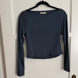 Sincerely Jules Slate Blue Long Sleeve Crop Top